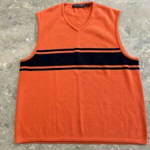 Vintage 2000s Structure Cotton Sweater Vest Orange Stripe XL 23x27.5